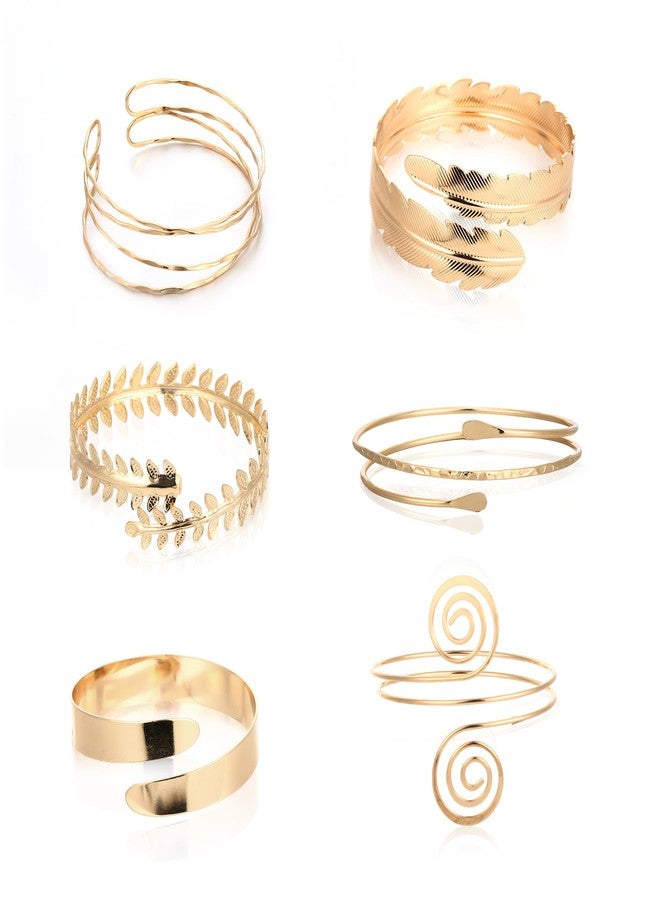 Hoohnnaa 6Pcs Gold Arm Cuff Jewelry for Women, Arm Bracelet Upper Arm Cuffs, Adjustable Armband Armlet Bangles Set - Image 1